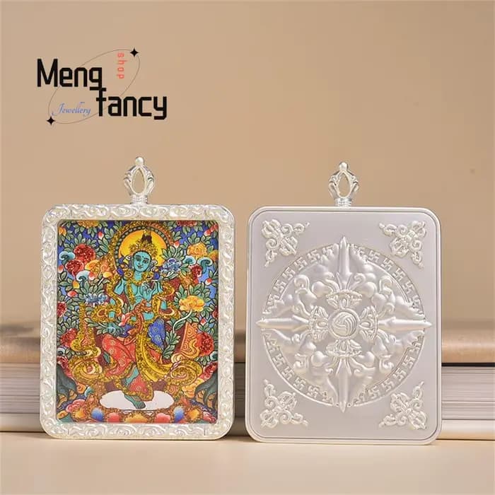 Nouveau modèle Thangka peint à la main et doré, cadre en argent, Tara Zakira, pendentif de style national, bijoux de mode exquis, cadeaux de fêtes