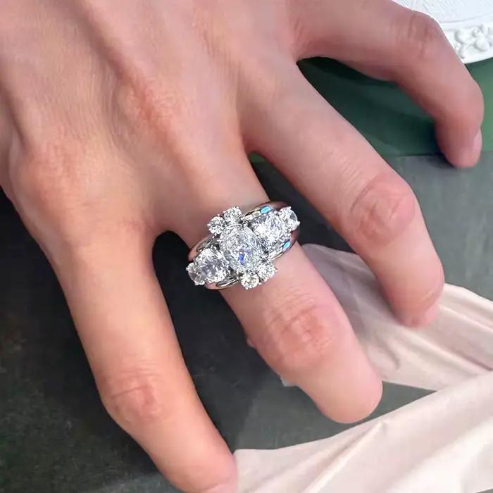 BXINY luxe 5*7mm coupe ovale Moissanite bague 925 en argent Sterling plaqué or 18K pour les femmes diamant alliance cadeau bijoux fins