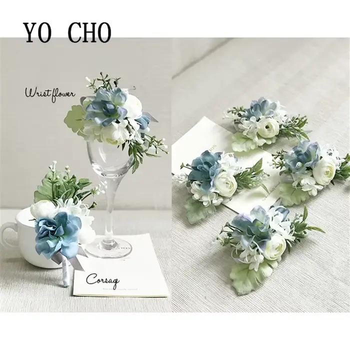 Balance CHO-Bracelet Corsage de Poignet Rose Bleu Royal, Broche Fleurs à Main, Patients de ix, Décor de Bal de Mariage, Accessoires de Photographie, Boutonnière