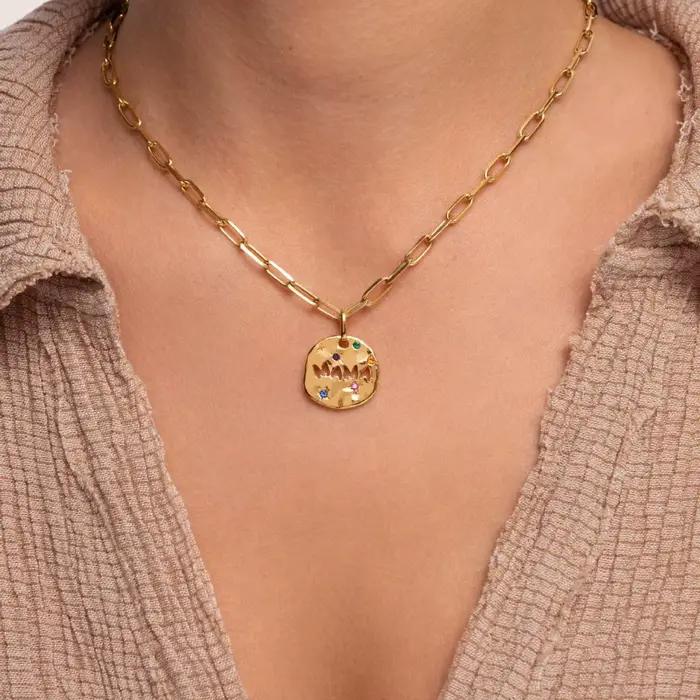 Collier maman cadeau rond irrégulier coeur d'amour MAMA pendentif collier pour mère Tarot pendentif acier inoxydable plaqué or 18 carats