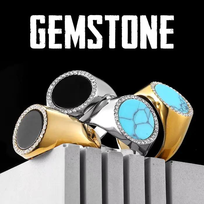 Bagues de luxe simples en acier inoxydable pour hommes et femmes, pierres précieuses Turquoise, Punk, nouveau, bijoux à la mode, cadeau créatif, vente en gros