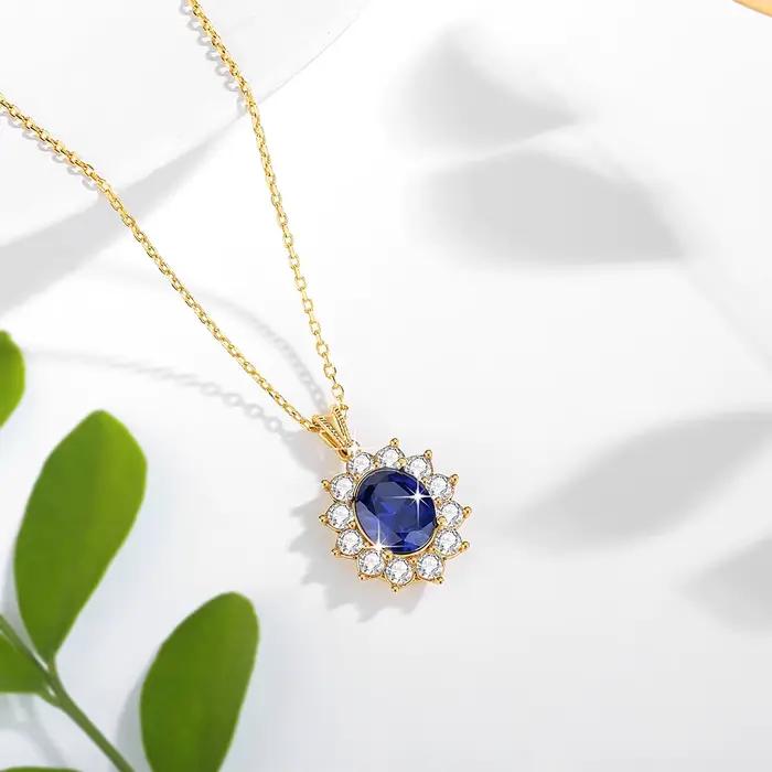 Szjinao – collier saphir bleu en or 18 carats pour femmes, pendentif princesse Kate, bijoux en or K, timbre AU750, cadeau de mariage, tendance