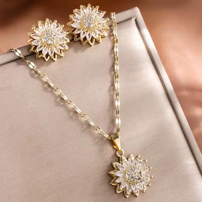 Collier Tournesol en Acier Inoxydable pour Femme, Bijoux en Métal et Clip, Cadeaux de ixd'Anniversaire