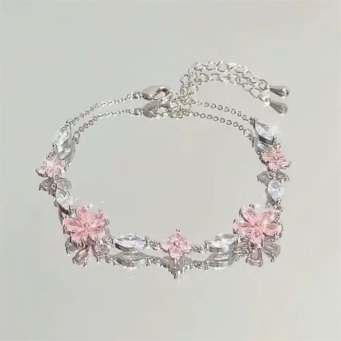 Bracelets en fleurs de cerisier scintillantes pour femmes, mode tempérament vague lune fleur réglable, bijoux cadeaux de mariage