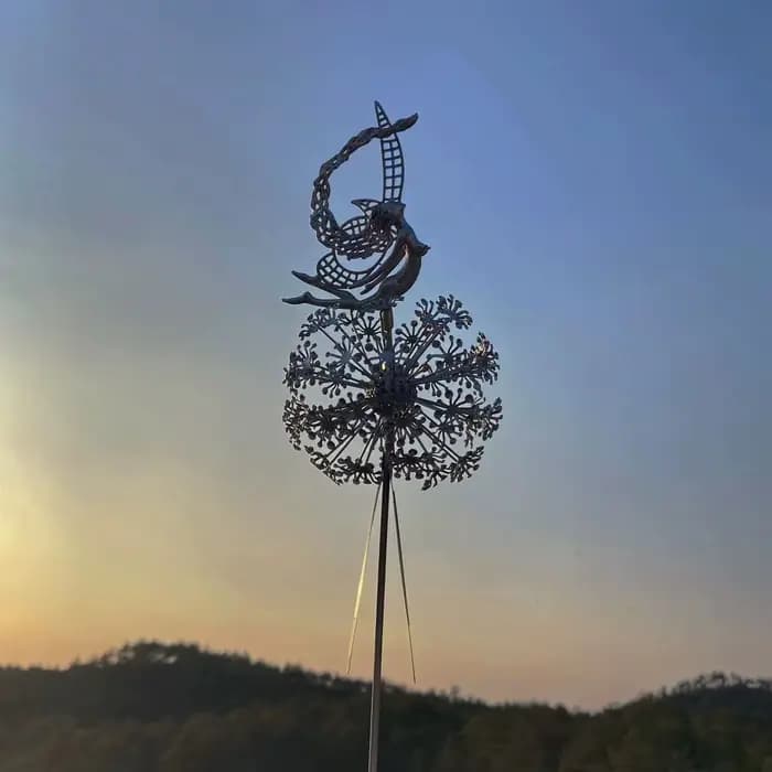 Fées ange avec pissenlits fleurs danse, décoration de jardin féerique en plein air, Sculptures et Figurines insérées artisanat en métal du sol