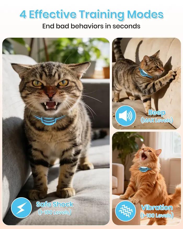 Collier anti-miaulement ultra-compact pour chats, NOUVEAU collier d'entraînement pour chats 2026 pour arrêter les miaulements, collier de dressage pour chats avec télécommande 3300FT