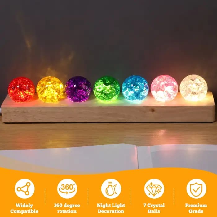 Boule de cristal colorée ornement petite veilleuse 7 boules