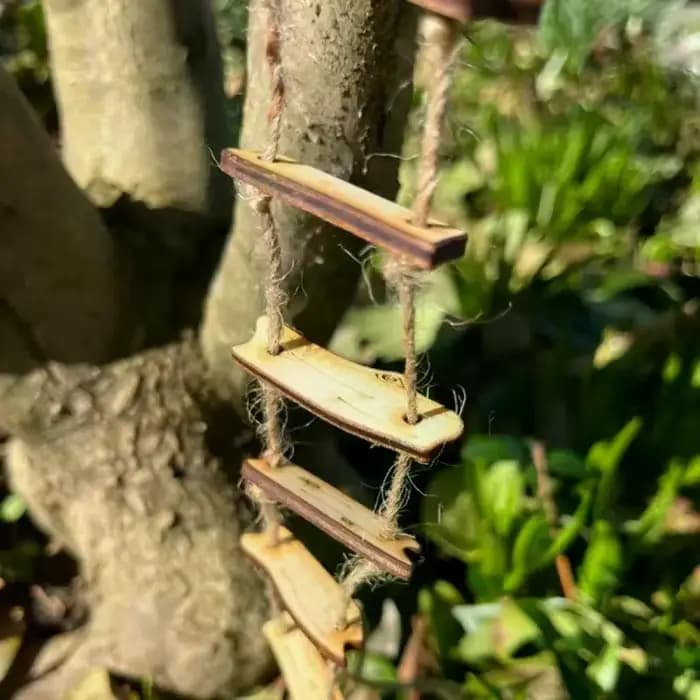 Décoration de jardin féerique miniature pour cour de maison et mini-paysage, accessoire de photographie, pont féerique en bois, échelle en corde
