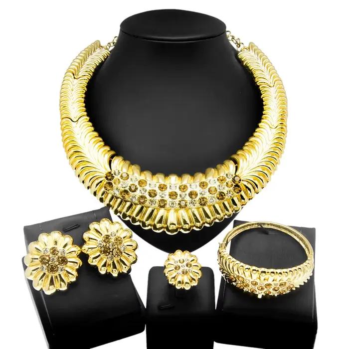 Ensembles de bijoux exagérés dorés pour femmes, collier en biscuits champagne fumant, bijoux de fiançailles de luxe