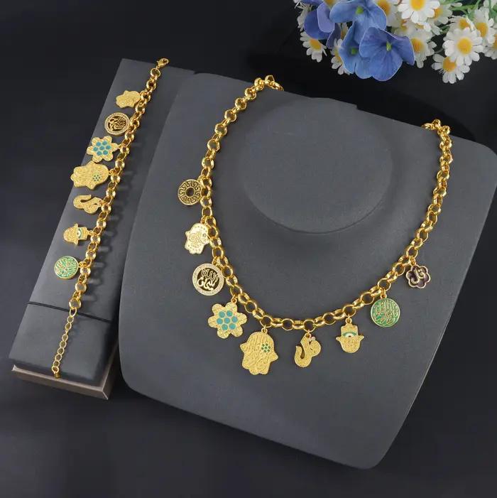 Parure de bijoux hip-hop arabe plaqué or 21 carats, style Bollywood, collier et bracelet punk, pour femmes algériennes, idéal pour événements et fêtes, bijoux vintage