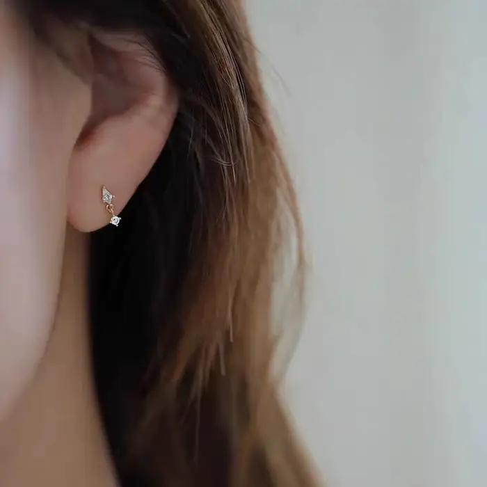 Boucles d'oreilles pendantes en argent 925 plaqué or 14K, motif cerf-volant, zircon cubique rond, bijoux délicats et miniatures pour femmes
