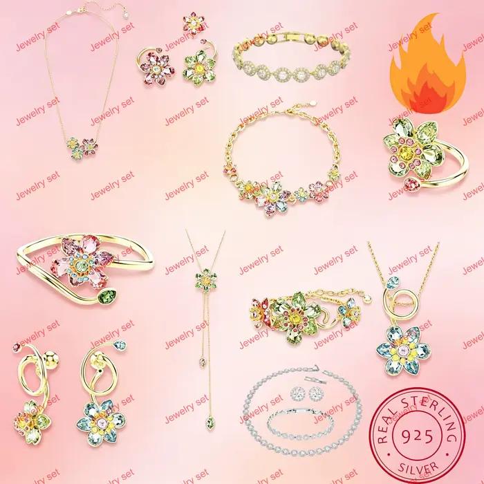 Nouvelle Série 2026 : Parure de Bijoux Luxe en Imitation Cristal – Collier, Boucles d'Oreilles et Bracelet Fleur – Cadeau de Noël de Luxe