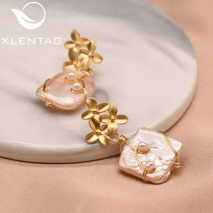 Boucles d'oreilles en perles carrées baroques naturelles, Design Original, fleurs faites à la main, bijoux fins pour femmes, GE0754