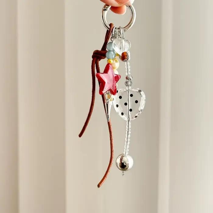 Pendentif en forme d'étoile à cinq branches rétro, breloque perlée à porter sur sac, porte-clés personnalisable pour homme et femme, décoration de sac à main, cadeau pour la Saint Valentin