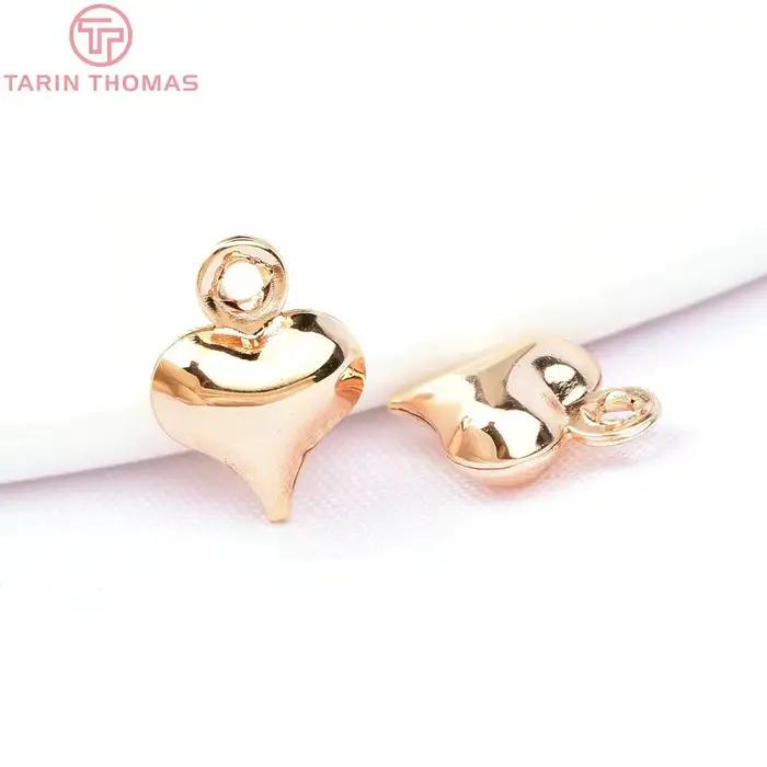 (1627) 20 pièces 6x8MM 24K couleur or plaqué coeur pendentif breloque pour bijoux à bricoler soi-même faisant trouver des accessoires