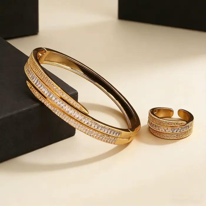Ensemble de bracelets et bagues pour femmes, bracelet manchette irrégulier, bracelet large et épais réglable avec boucle pour femmes