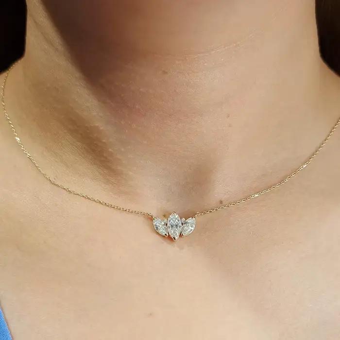 Rrjzz – collier avec pendentif en diamant CZ pour femme, coupe Marquise, trois laboratoires, plaqué argent Sterling 925, chaîne de clavicule, bijoux cadeau