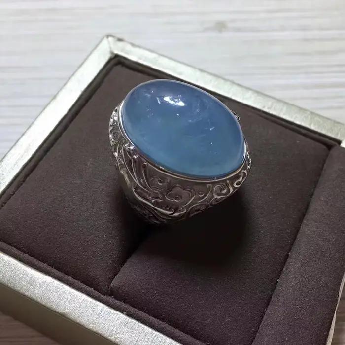 Bague en aigue-marine bleue naturelle, anneau réglable, 20x15mm, perle de cristal, pierre précieuse du brésil, en argent Sterling 925, à la mode, AAAAA