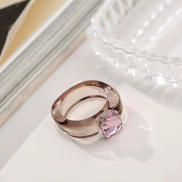 Bagues tendance vintage pour filles, en résine acrylique transparente avec strass, bijoux fantaisie