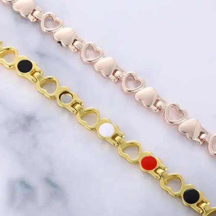 Bracelet magnétique de santé en acier inoxydable, forme de cœur, germanium, anti-radiation, pour femmes