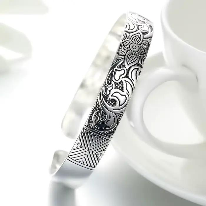 XIYANIKE nouvelle mode couleur argent manchette Bracelet charme femmes Vintage fleur de Lotus fête religieuse bijoux réglable