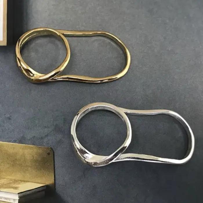 Bague connectée à deux doigts pour femmes, Design Simple et exagéré, croix continue, personnalité, bijoux couleur argent de haute qualité