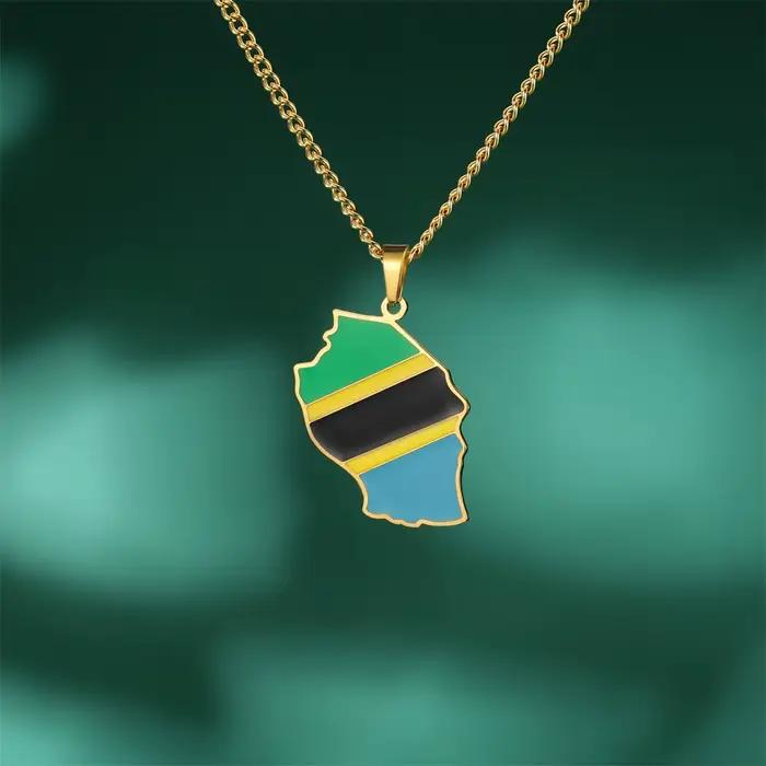 EUEAVAN – collier avec pendentif en émail en forme de drapeau de la Tanzanie, en acier inoxydable, pour femmes et hommes, bijoux patriotiques tanzanien à la mode, cadeaux