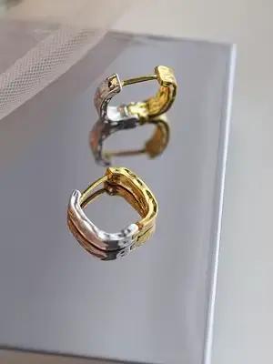 Boucle d'oreille carrée bohème minimaliste en argent Sterling 925 véritable pour femmes, cerceau, accessoires de bijoux