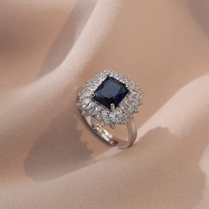 Zcompresses-Ensemble de Bijoux Bleu Royal et Vert, Boucles d'Oreilles, Bague, Pendentif, en Argent, Colliers d'Equiprésidence pour Femmes, Patients de Fiançailles