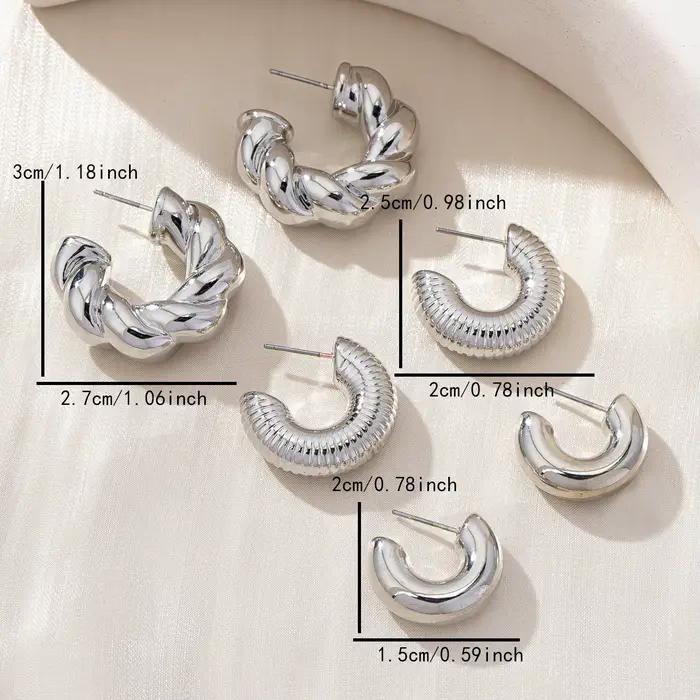 Ensemble de boucles d'oreilles pour femmes, ensemble de 6 boucles d'oreilles simples plaquées argent CCB, adaptées à un usage quotidien et pour les vacances
