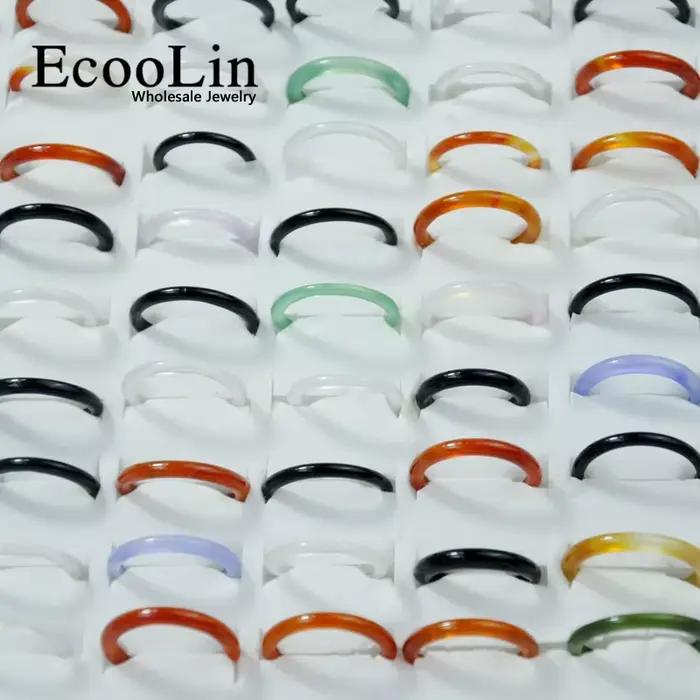 EcooLin – bijoux multicolores en cornaline d'agatee pour femmes et filles, anneaux fins, Lots de couleurs mélangées, paquets en vrac, 10 pièces, LR4021