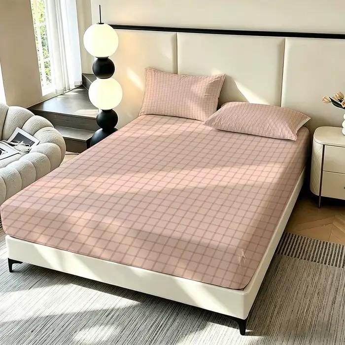 Ensemble de literie à fines rayures rose clair et marron, 3 pièces, drap-housse sans garnissage, literie douce pour la décoration de la chambre à coucher