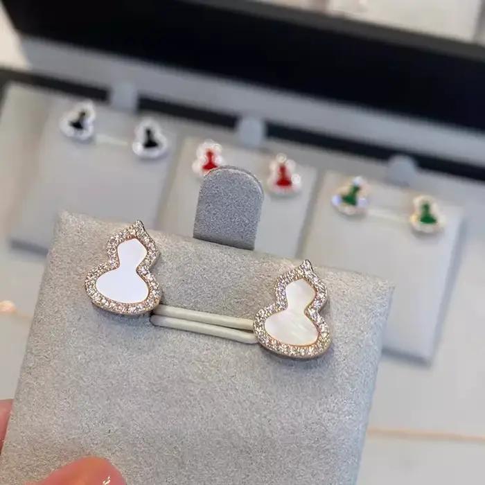 Foyimagination-Boucles d'oreilles en émail vert pour femme, boucle d'oreille document en or, conception de gourde, bijoux de marque de luxe, nouvelle mode, 2024