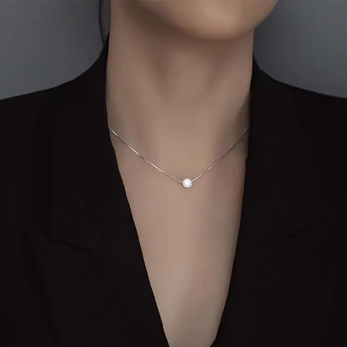 Collier de luxe en argent Sterling 925 pour femmes, pendentif en nacre blanche, 6MM 8MM 10MM, accessoires de bijoux de mariage