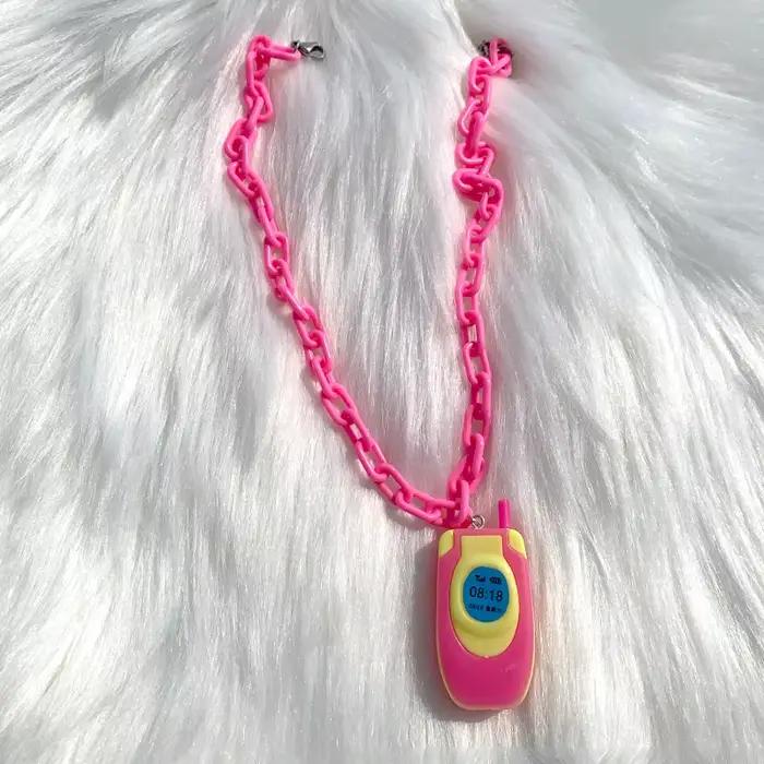 Kawaii fille rose Mini téléphone collier mode coréenne dessin animé Harajuku pendentif collier pour femmes Y2K bijoux 2000s accessoires