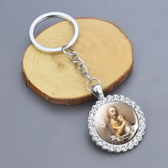 Porte-clés Saint avec pendentif en biscuits, cadeau religieux, bijoux Saint Michel, St Anthony, St Thérèse, St Joseph