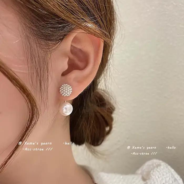 Boucles d'oreilles élégantes avec pendentif en perles suspendues au dos, bijoux Design sens, accessoires de mode coréenne, boucles d'oreilles douces pour filles