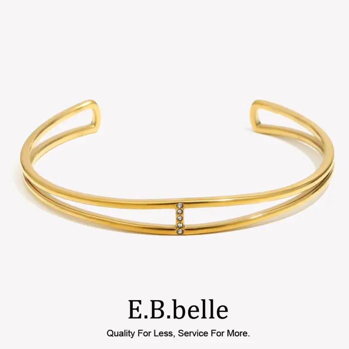E.B.belle – Bracelet ajouré minimaliste et créatif en acier inoxydable, avec Zircon, Style doux, plaqué or 18 carats, bijoux pour femmes