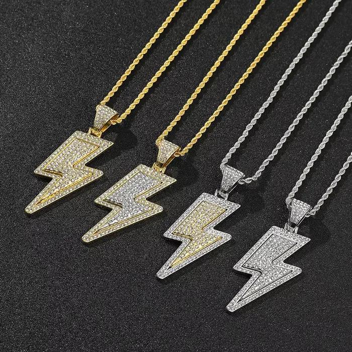 Nouveau Collier Pendentif Éclair en Strass Haut de Gamme Style Hip Hop 2026 pour Femme – Bijou Tendance pour Fête et Cadeau