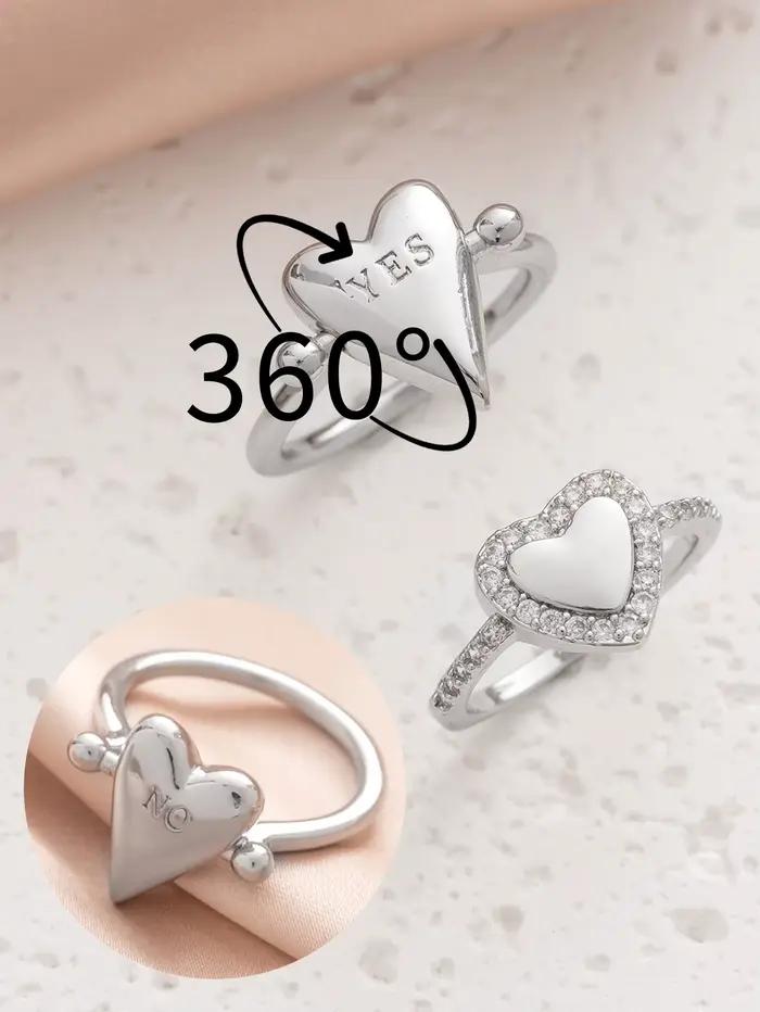 2 pièces simples et créatives 360 °   Bague rotative Love YES/NO Letter pour femmes, bijoux quotidiens de fête