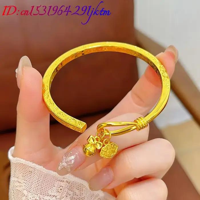 Bracelet jonc en or alluvial, accessoires de mode de luxe, charme amulette, talisman en or sablé de créateur, cadeaux pour femmes