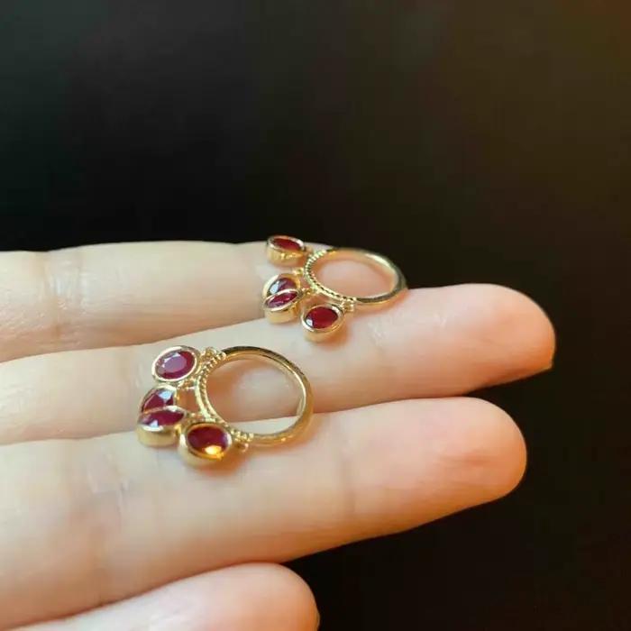 Boucles d'oreilles à pampilles circulaires en pierres précieuses rouges pour femmes, style Vintage, breloque créative, pour banquets, bijoux de luxe légers