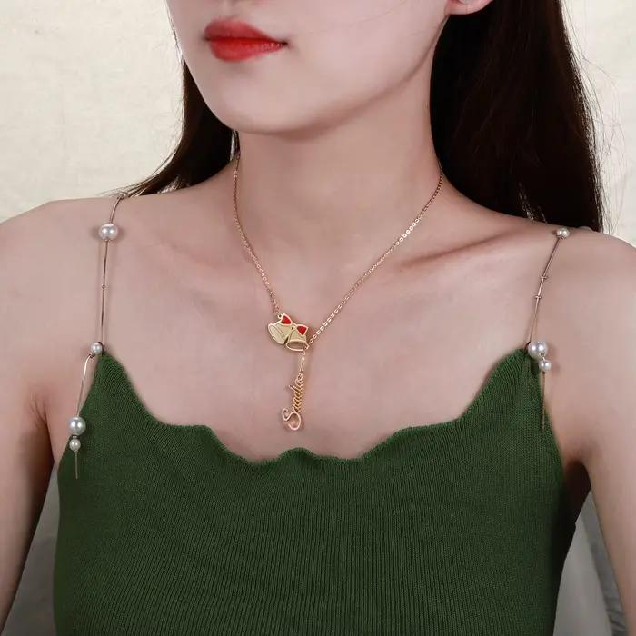 Collier avec nom personnalisé avec cloches de Noël et nœud rouge, bijoux de vacances de Noël plaqués or personnalisés pour femmes