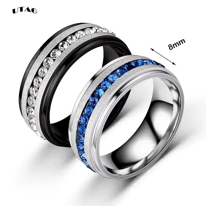 UTAG – bague hip hop pour hommes, en acier inoxydable, pierre bleue/blanche, Rock, mode, bijoux masculins, anneaux de mariage, accessoires, vente en gros, 316L