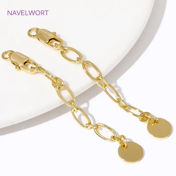 Chaîne d'extension ronde plaquée or 18 carats, pour la fabrication de bijoux, chaîne à queue étendue en laiton, accessoires de collier à faire soi-même, 1/3/5 pièces/lot
