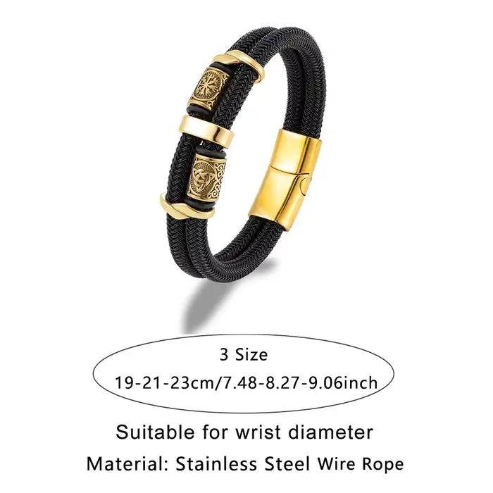 Vikings Runes Double couche ne se décolore pas en acier fil corde Bracelets hommes nordique couleur or bracelet en acier inoxydable de luxe mâle bijoux