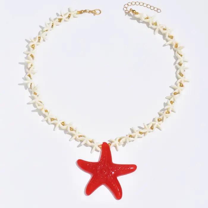 Collier de perles bohème, pendentif en coquillage d'étoile de mer, bijoux épais pour femmes, cadeau de vacances à la plage, Festival d'été