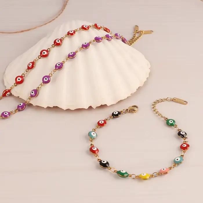 Collier en acier inoxydable 316L, couleur or, chaîne colorée contre le mauvais œil, colliers en émail pour femmes, ras du cou, bijoux cadeau