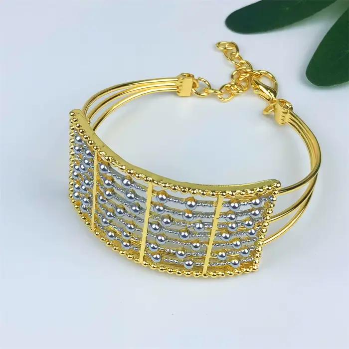 Ensemble de bijoux géométriques deux tons pour femmes, 4 pièces, collier épais, boucles d'oreilles, Bracelet, bague, cadeaux de fête de mariage
