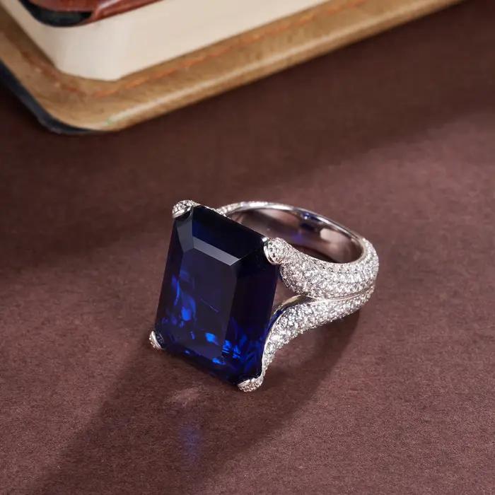 WUIHA 925 argent Sterling 13*16 MM taille émeraude laboratoire saphir haute teneur en carbone diamant pierre précieuse bague de fiançailles de mariage bijoux fins